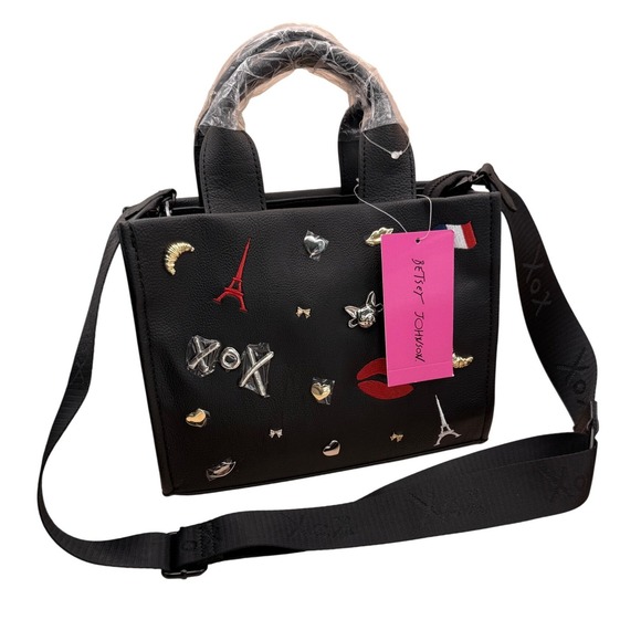 Betsey Johnson Handbags - Betsey Johnson Xonora Black Embossed Charm Tote Bag Paris Eiffel Tower New